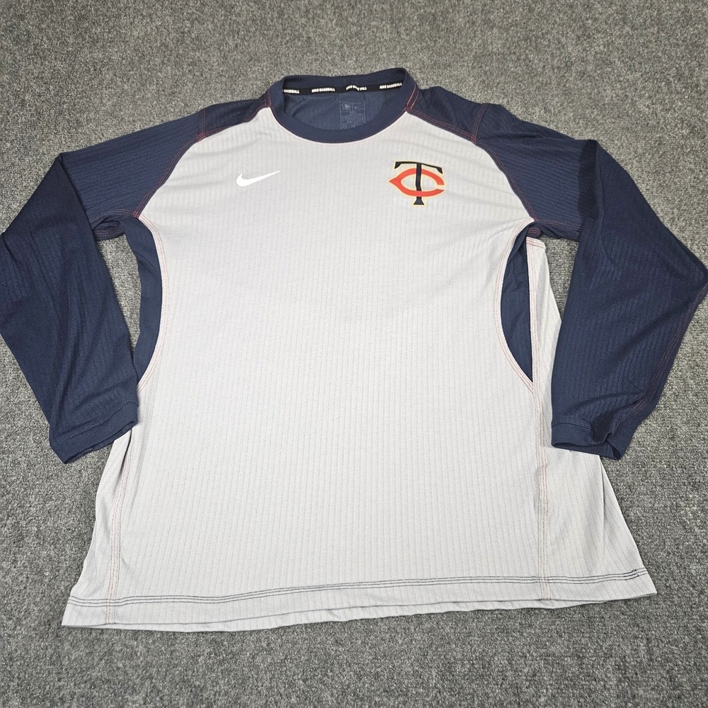 Minnesota Twins Nike Shirt Mens XXL Gray Navy DriFIT MLB Baseball Training Top